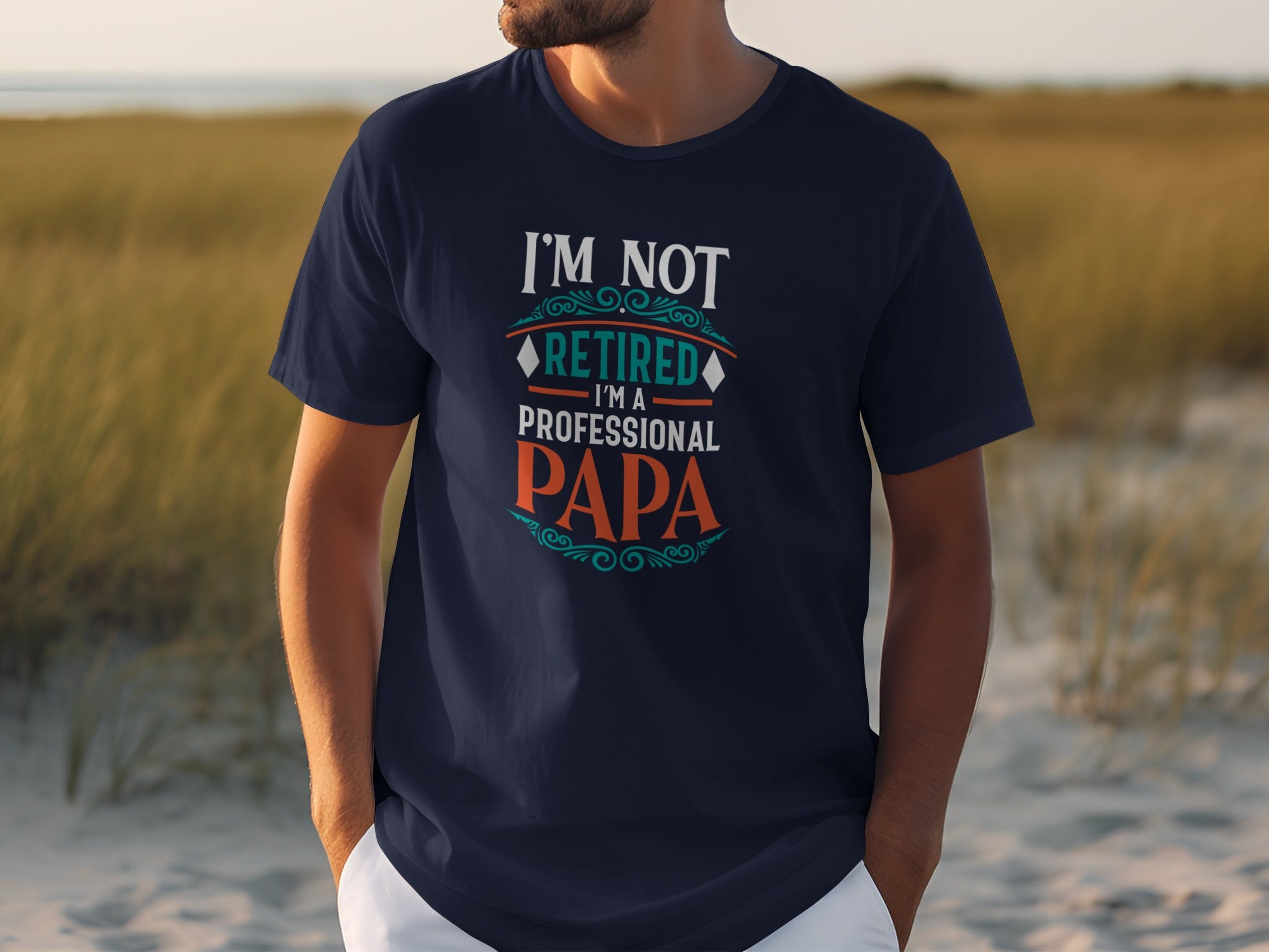 Navy t-shirt with text "I'm Not Retired I'm A Professional PAPA".