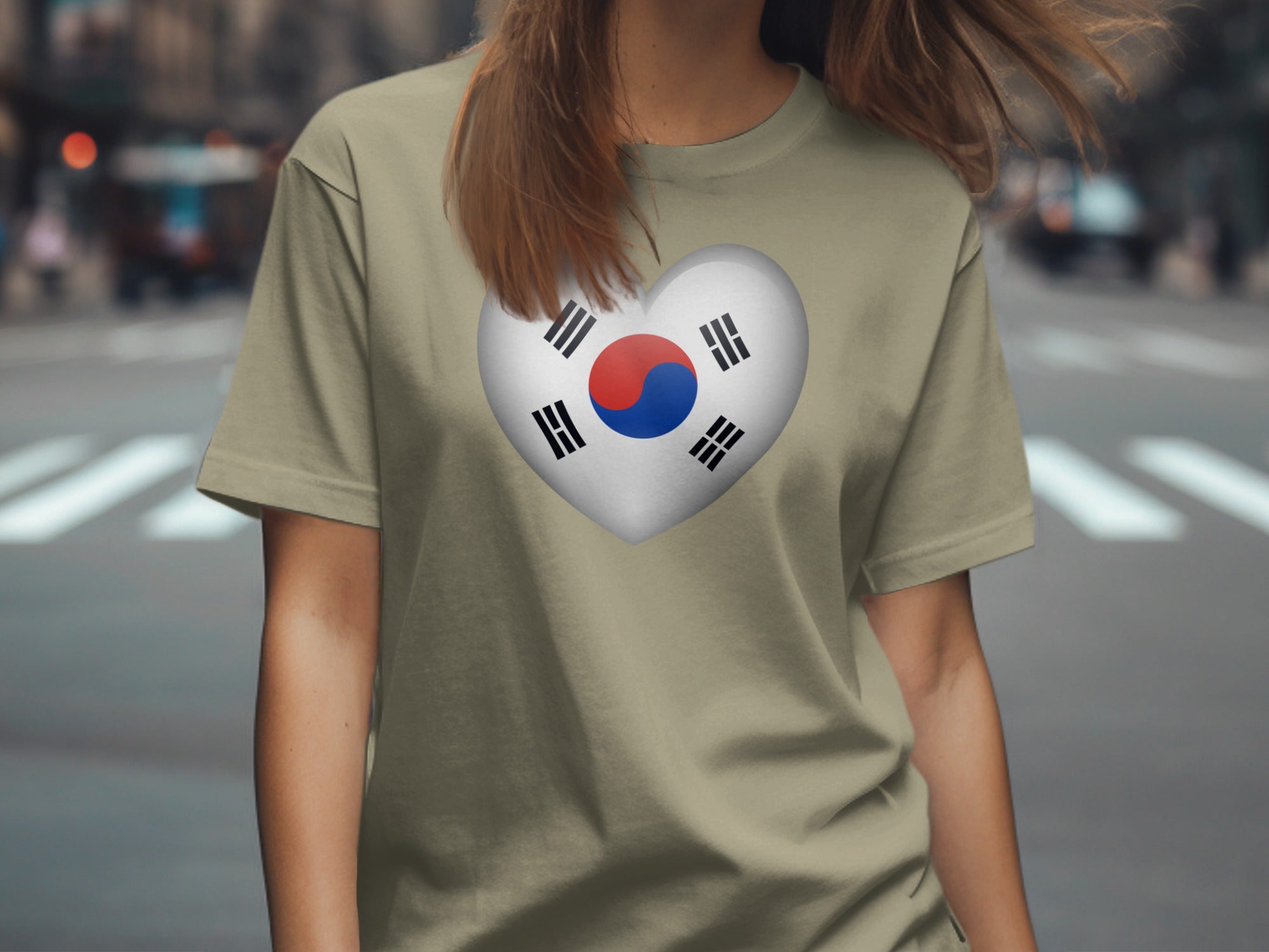 T-shirt with a South Korean flag heart graphic on the chest.