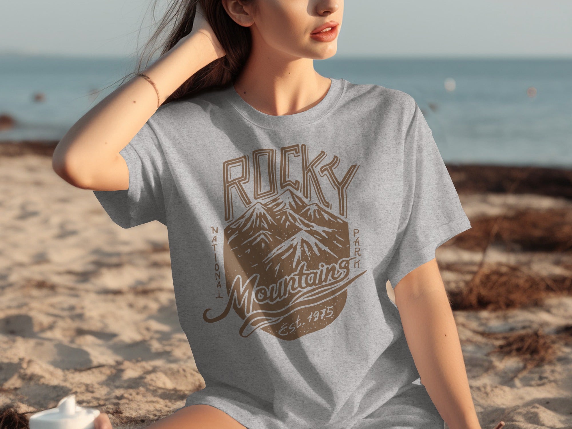 Gray t-shirt with "Rocky Mountains National Park Est. 1975" graphic