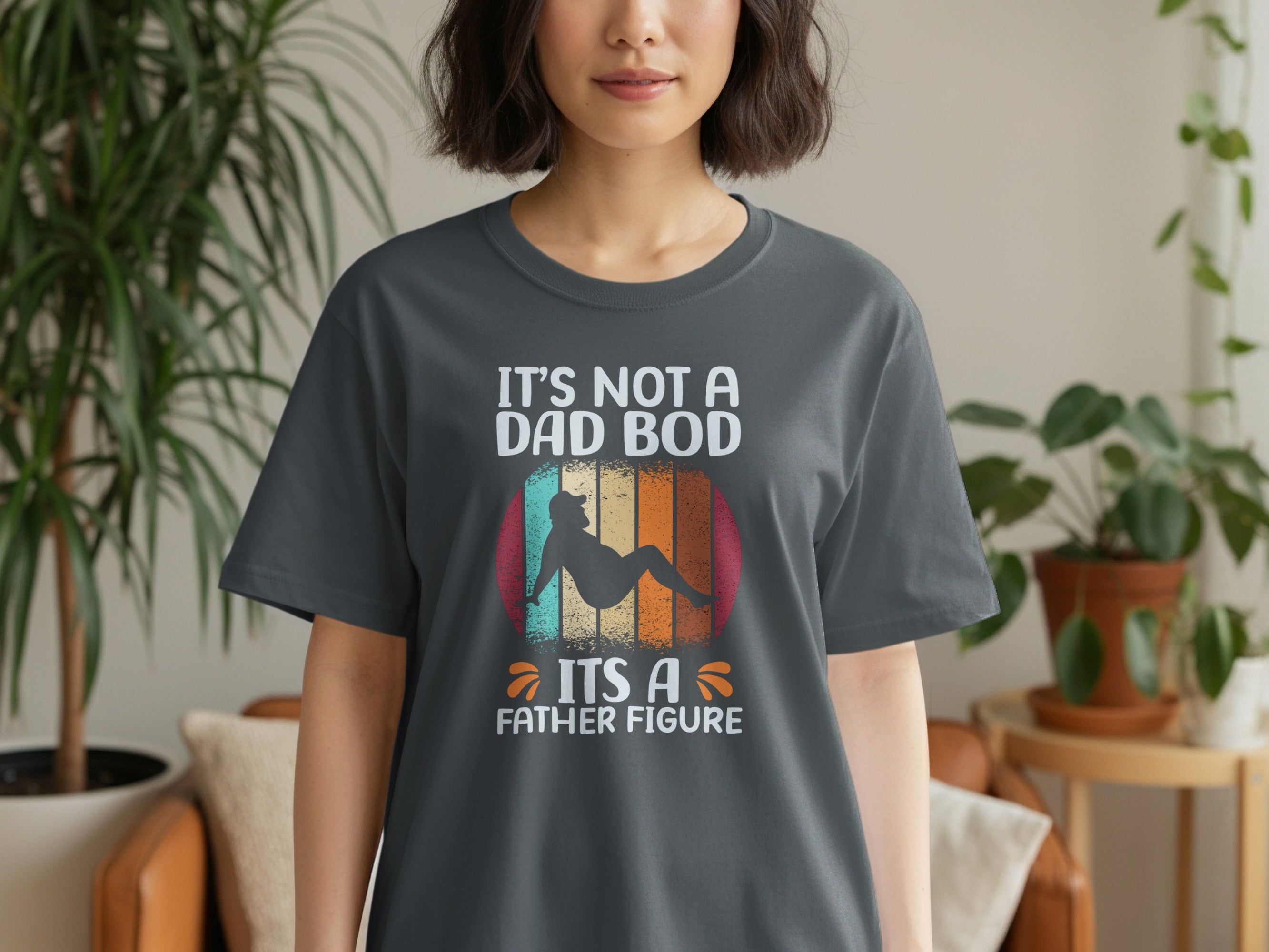 T-shirt with text "It's Not a Dad Bod It's a Father Figure" and a silhouette.
