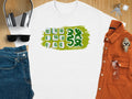 White t-shirt with green mahjong tiles graphic and "Prosperity" text