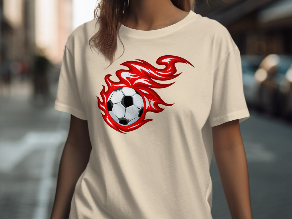 T-shirt with flaming soccer ball graphic