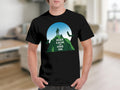 Black t-shirt with "Keep Calm and Hike On" text and mountain hiking graphic.