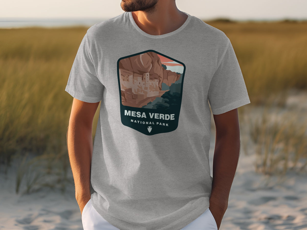 Grey t-shirt with Mesa Verde National Park graphic on front.