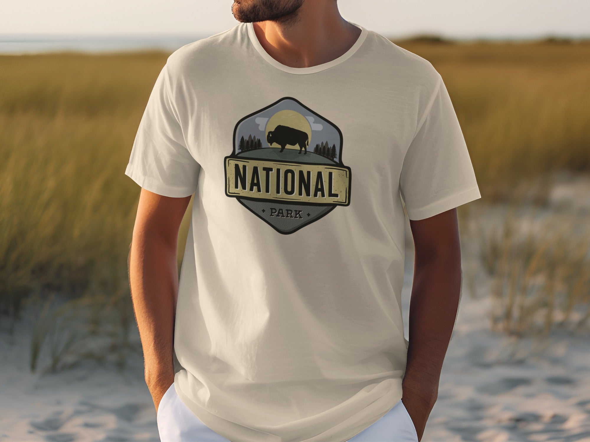 T-shirt with National Park logo featuring a bison, moon, and trees.