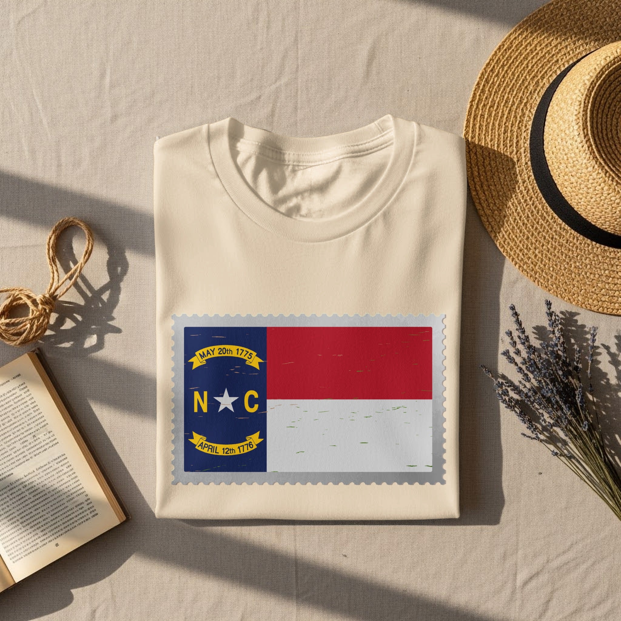 T-shirt with North Carolina flag stamp design, May 20th 1775, April 12th 1776.