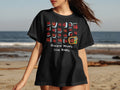 Black t-shirt with Chinese characters and text: Discard Wisely. Live Boldly.