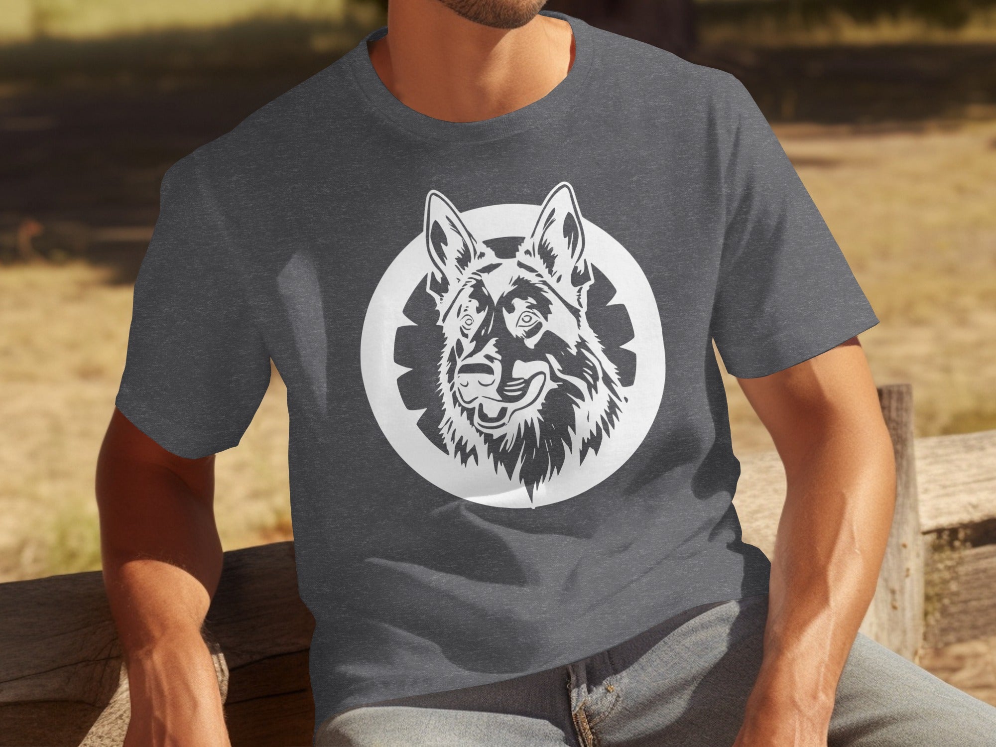 T-shirt with a white German Shepherd dog graphic in a circular design.