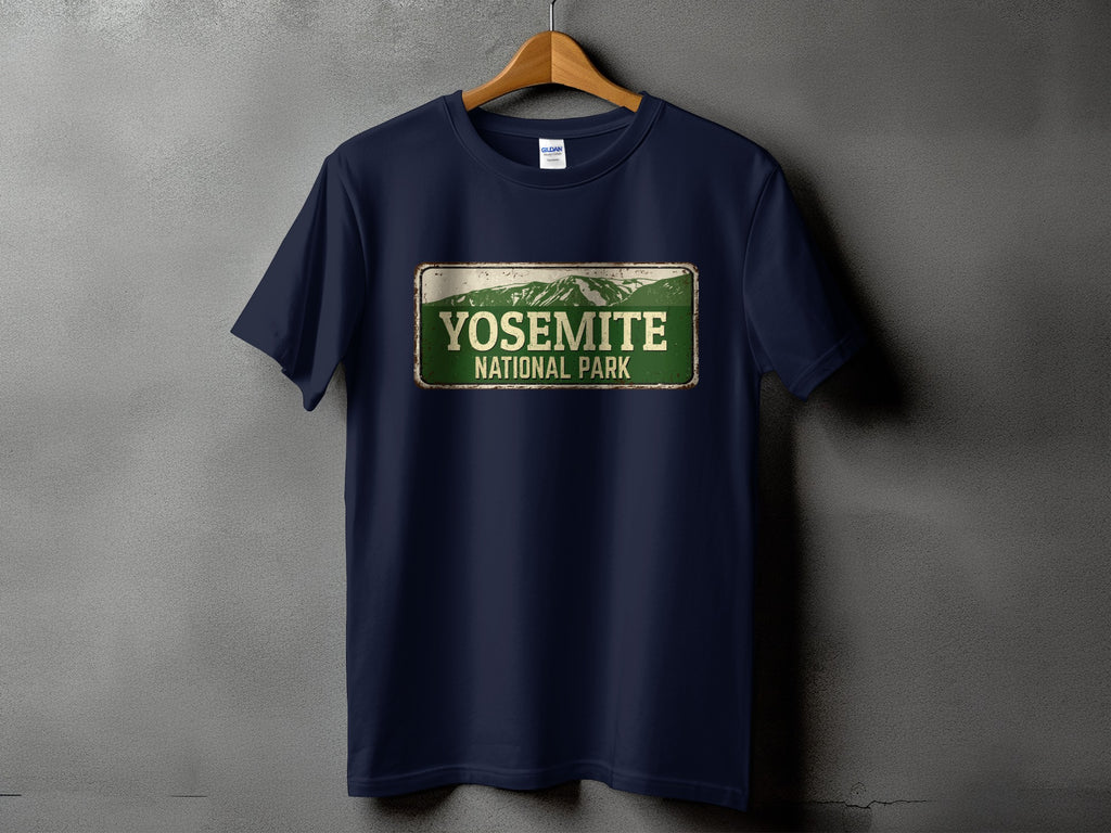 Navy t-shirt with a distressed Yosemite National Park graphic.