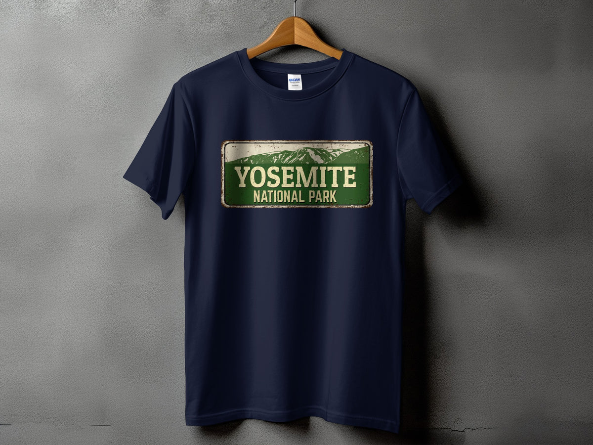 Navy t-shirt with a distressed Yosemite National Park graphic.
