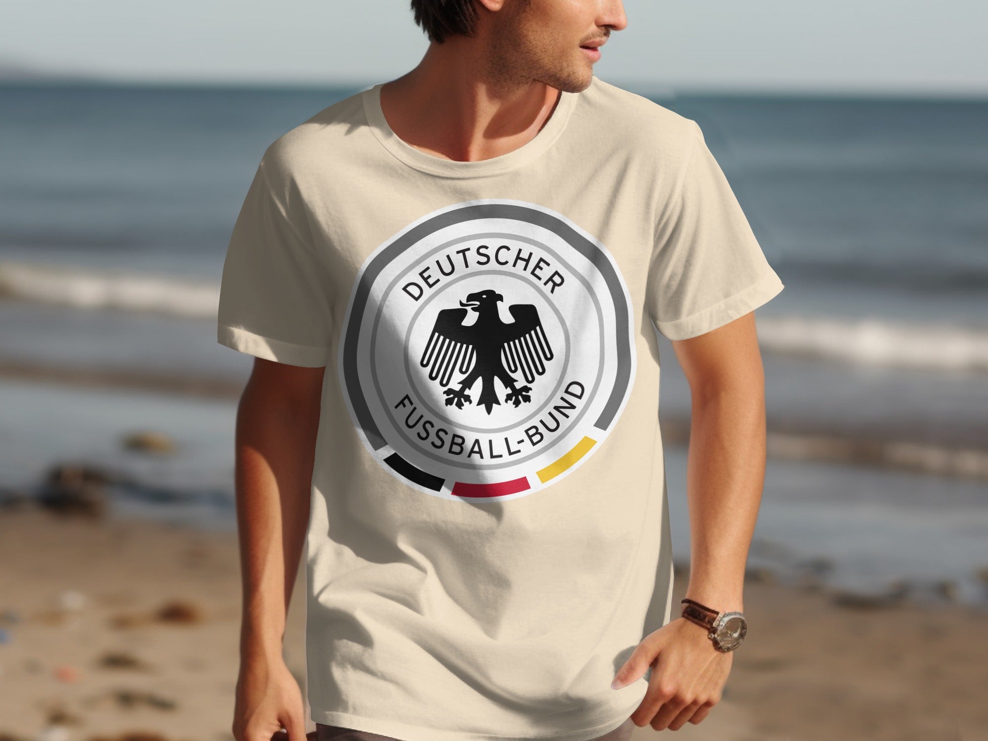 Light beige t-shirt with Deutscher Fußball-Bund logo on chest.