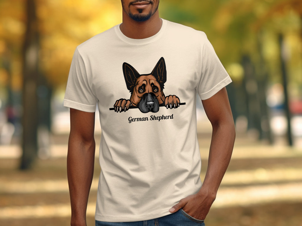 T-shirt with a German Shepherd graphic and text.