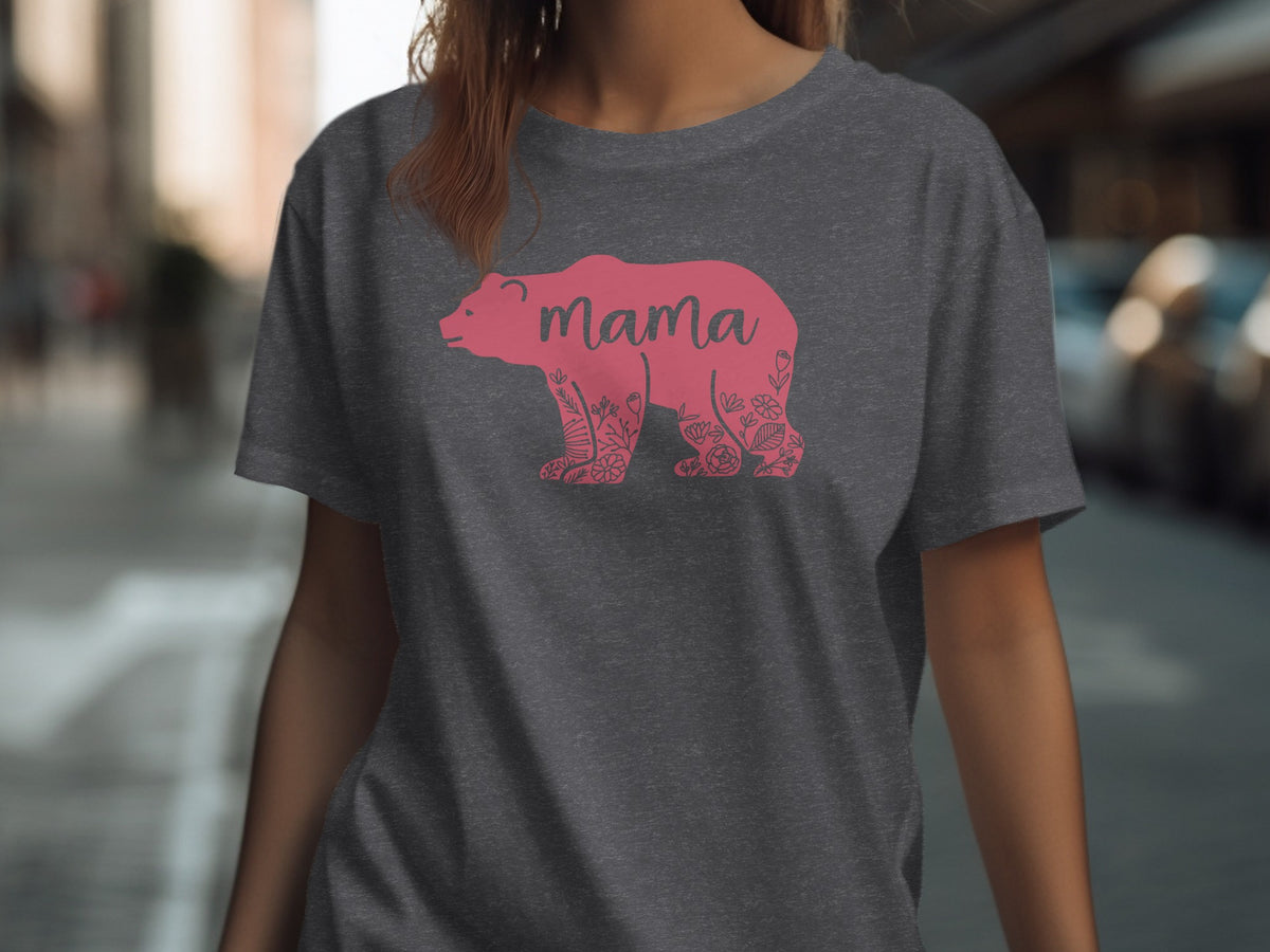T-shirt with pink bear graphic and "mama" text.
