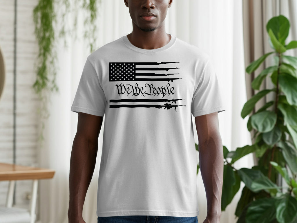Light grey t-shirt with US flag graphic and "We the People" text.