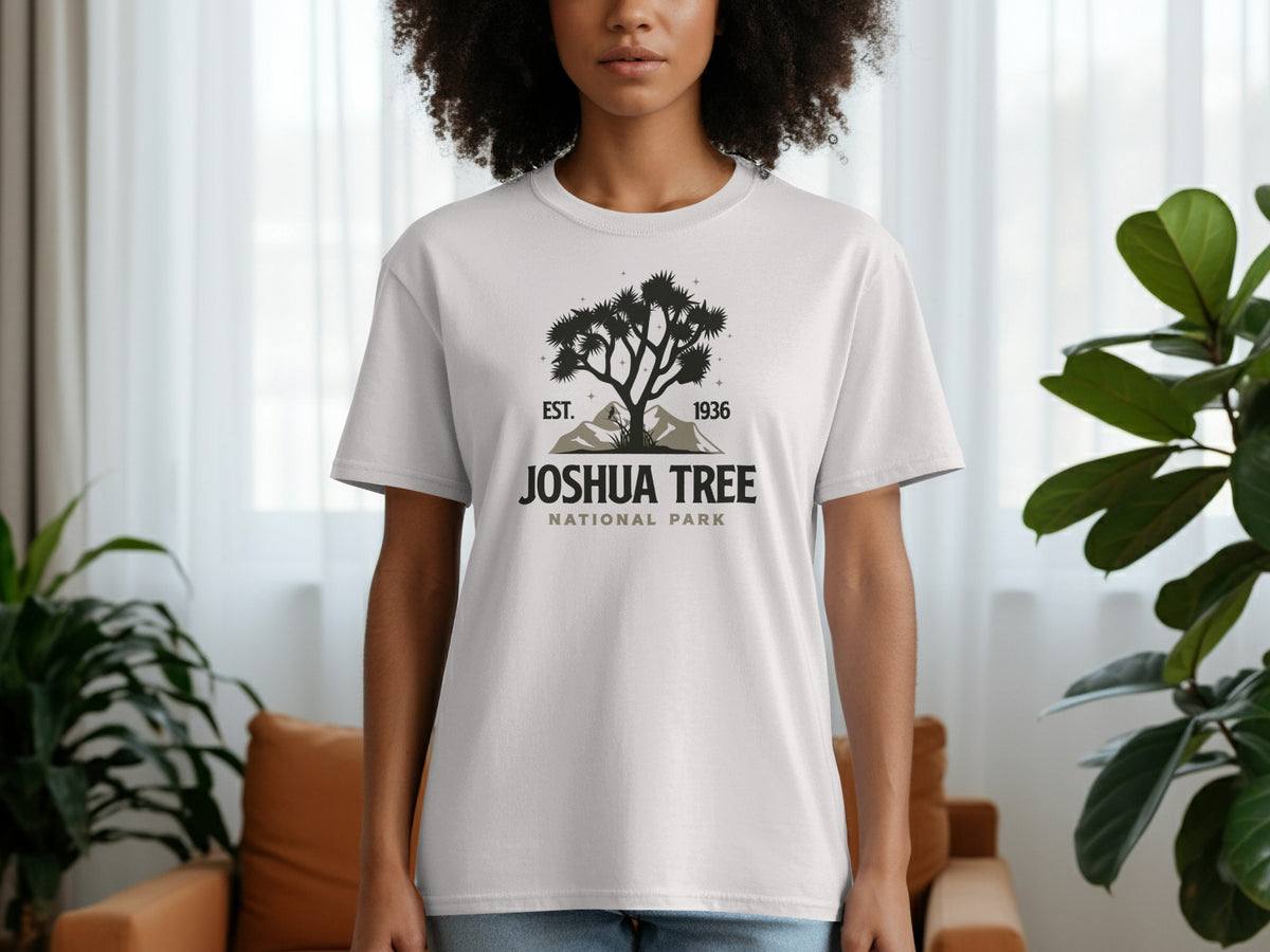 White t-shirt with Joshua Tree National Park graphic and 1936.