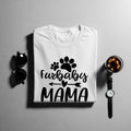 White t-shirt with "Furbaby MAMA" text and paw prints.