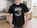 Black t-shirt with "Feral and Pregnant" text and a raccoon saying "Don't touch me".