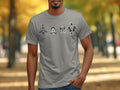 Grey t-shirt with black celestial moth designs and moon phases across chest.