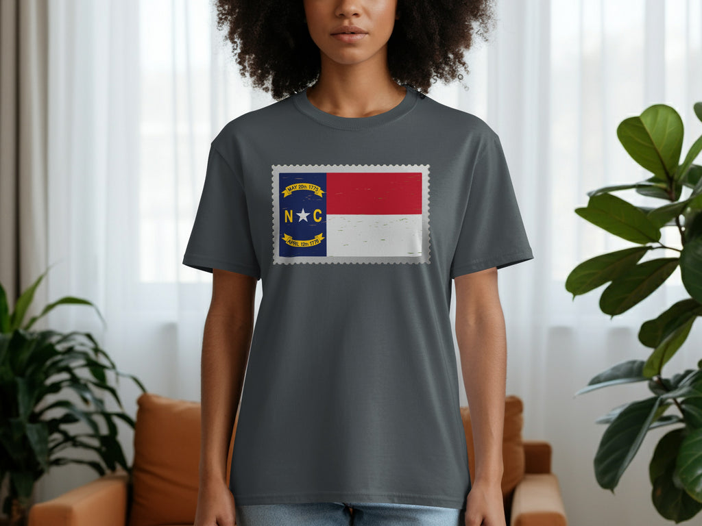 North Carolina flag design on a dark gray t-shirt with text "MAY 20th 1775" and "APRIL 12th 1776".