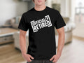 Black t-shirt with white text reading "OFFICIALLY RETIRED" in a box.