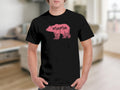 Black t-shirt with pink floral bear graphic and the word "mama".