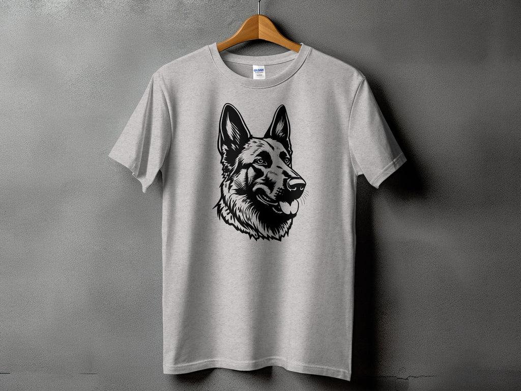 Light gray t-shirt with a black German Shepherd head graphic.