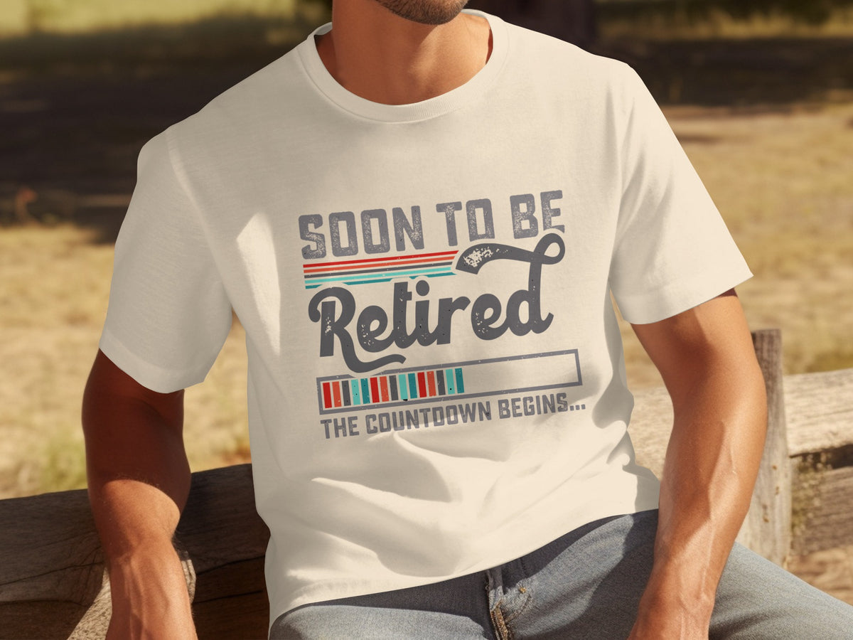 Cream t-shirt with "Soon to be Retired" text and a progress bar.