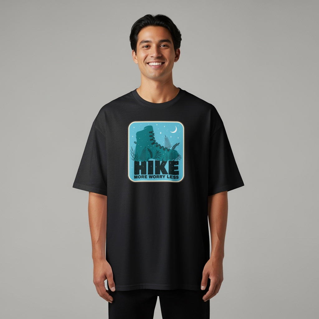 Black t-shirt with a green hiking