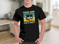 Black t-shirt with retro design of dog in sunglasses and text "Dogs and Beer What Else Is There?".