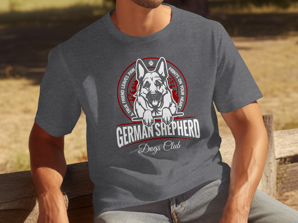 German Shepherd Dogs Club graphic on a dark grey t-shirt.