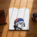 White t-shirt print with George Washington wearing sunglasses and a bandana.