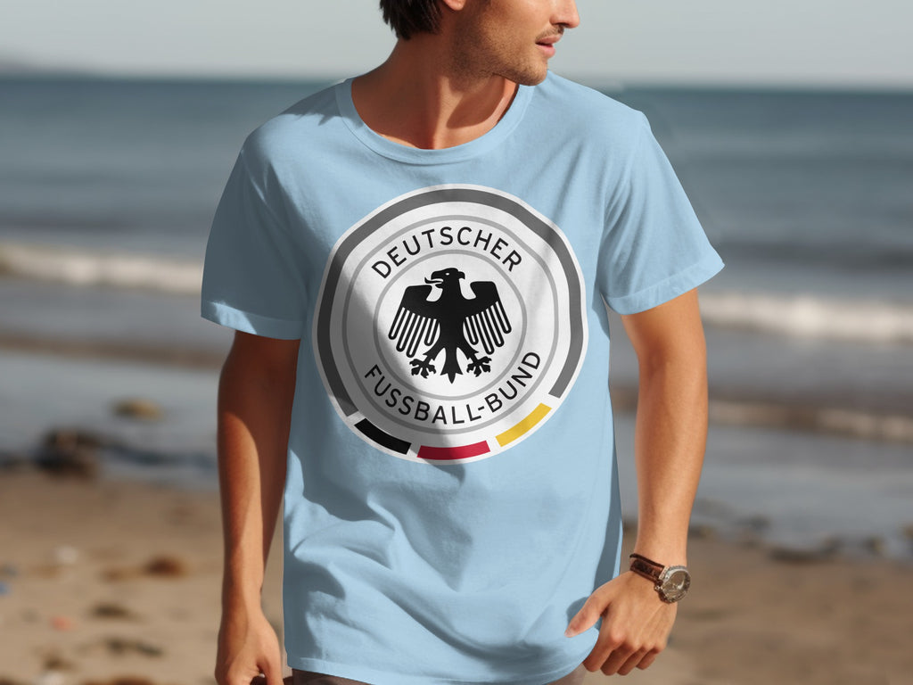 Light blue t-shirt with Deutscher Fußball-Bund logo on the chest.