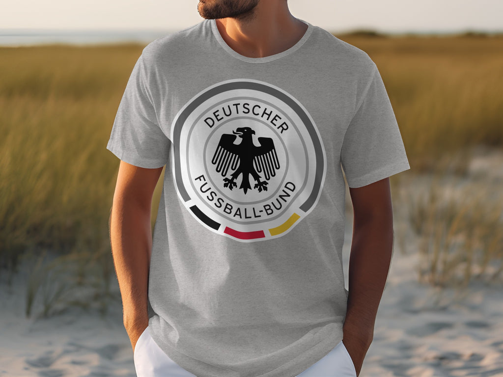 Grey t-shirt with Deutscher Fußball-Bund logo featuring black eagle.