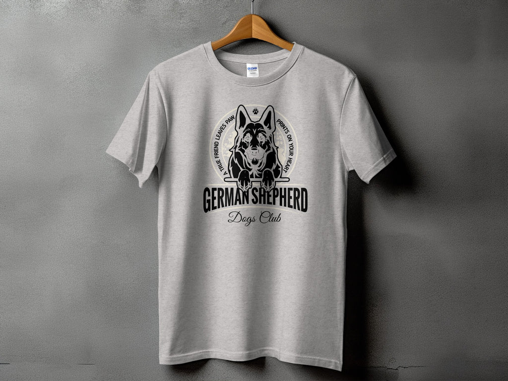 Light grey t-shirt with German Shepherd Dogs Club graphic and outline of dog head.