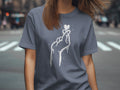 Grey t-shirt with white dripping heart finger snap graphic on chest.
